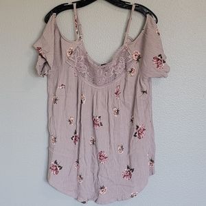 TORRID Lilac Purple Floral Crinkle Gauze Cold Shoulder Blouse/ 0 L/12